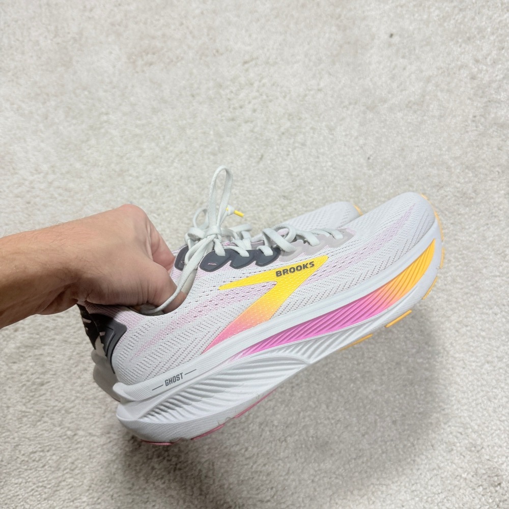 Brooks Womens 8 Ghost 17 Max Running Shoes White Pink Yellow - Picture 4 of 10